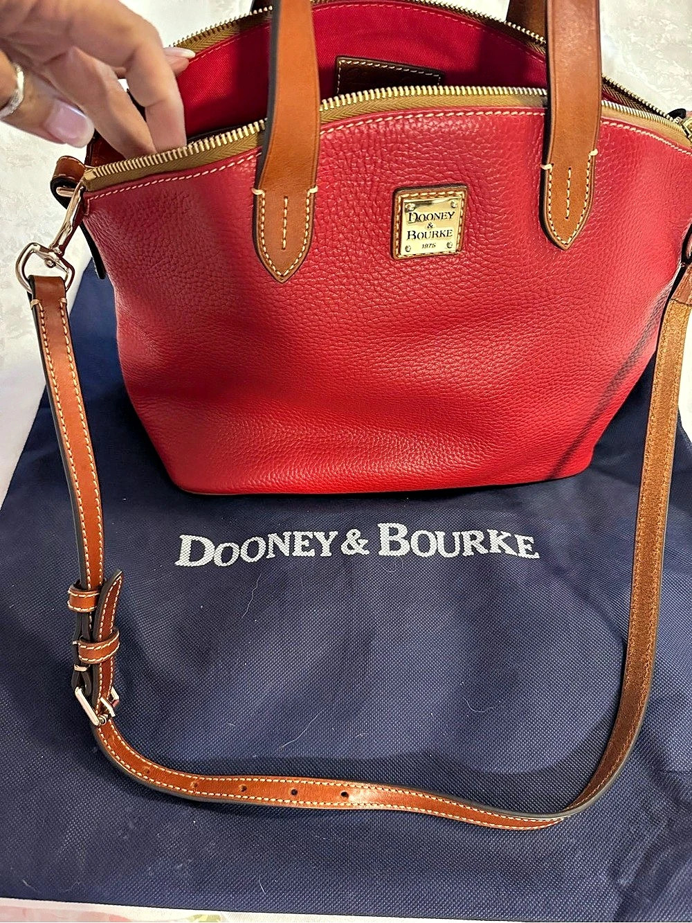 Dooney & Bourke Pebble Grain Zip Zip Satchel Red & Brown Like New